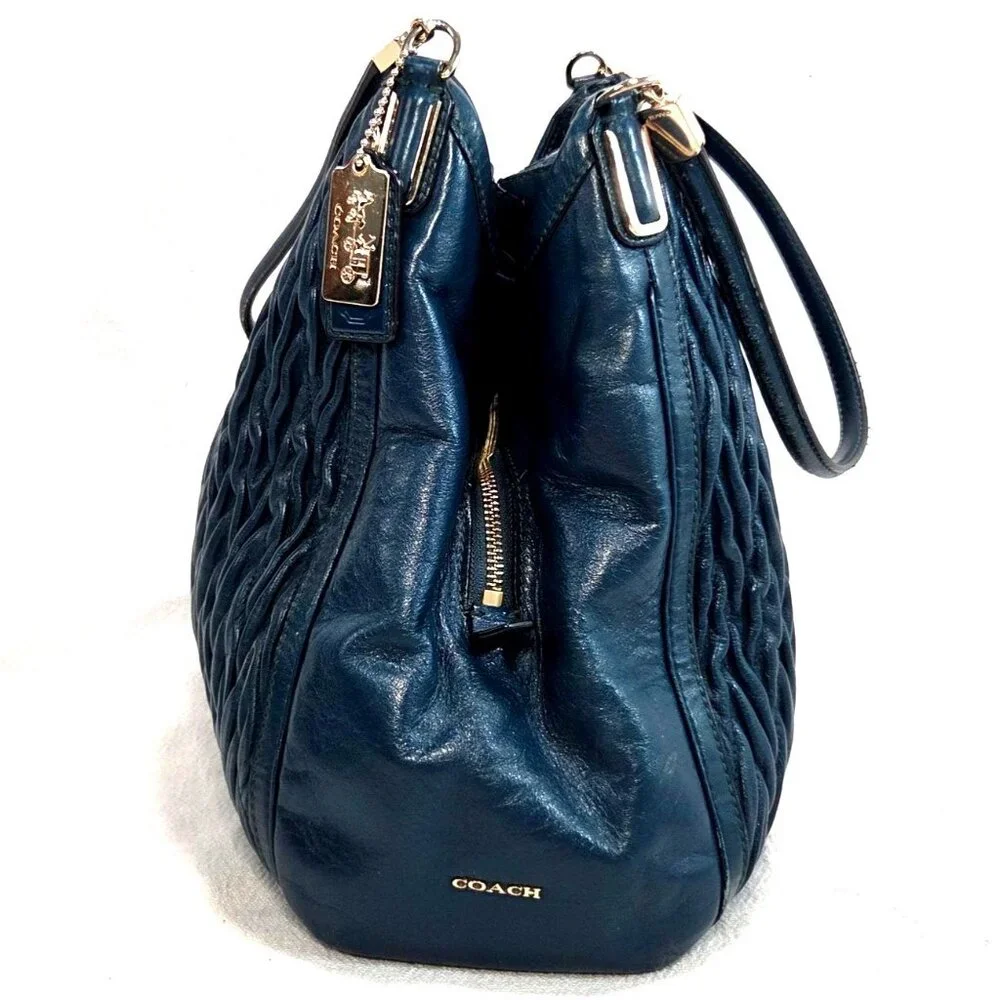 Coach 2013 Teal Madison Phoebe Gathered Twist Leather Shoulder Bag  No. 26257 - Picture 4 of 14